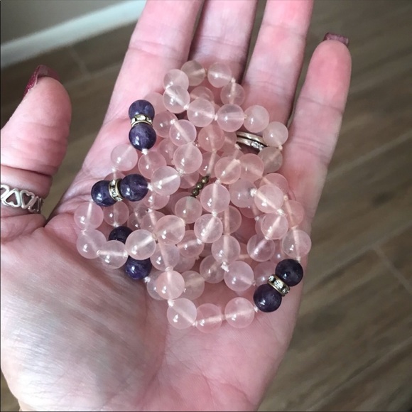 36” Natural Rose Quartz & Amethyst Beaded Necklace - Picture 2 of 7